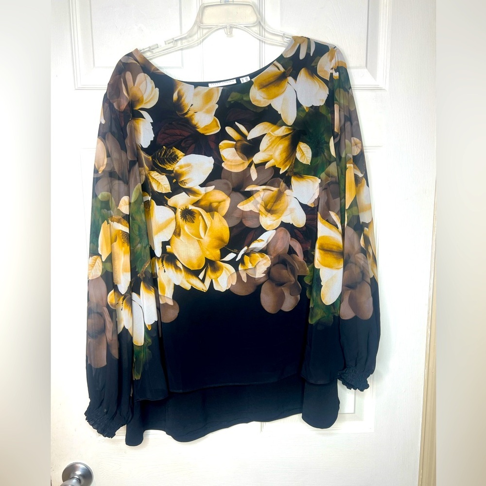 Susan Graver Flower Flared Blouse